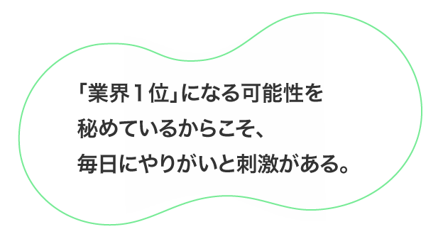 「業界１位」になる可能性を秘めているからこそ、毎日にやりがいと刺激がある。